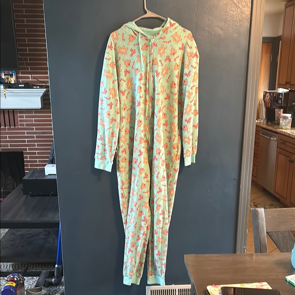 Mint Green Adult Pajamas with Mickey Gingerbread and Candycane